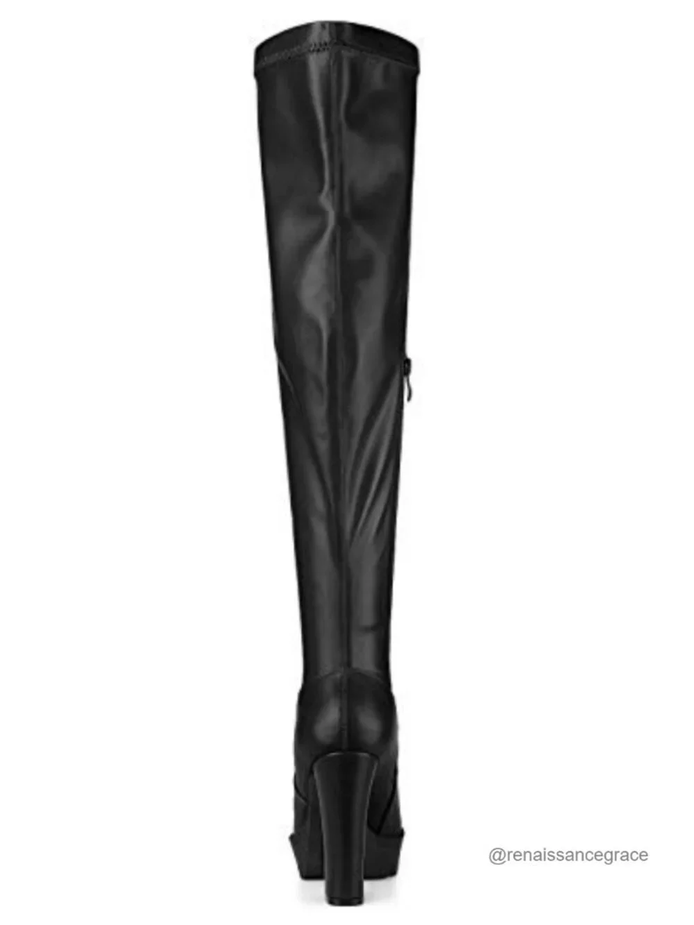 Faux Leather Over Knee Chunky Heel Platform Boots with Zipper